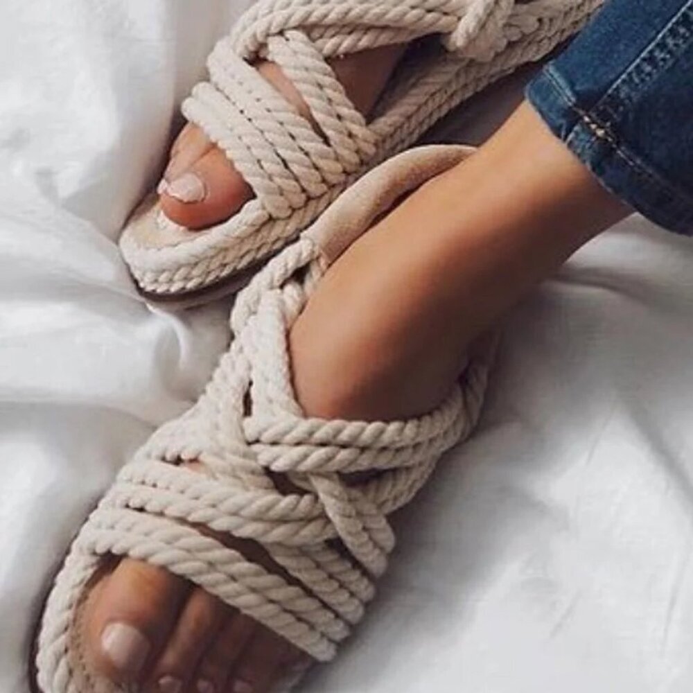 NEW TOPSHOP Women's Fiesta Flat Rope Sandals Beige